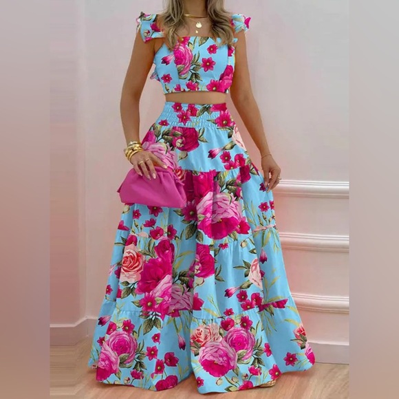 Boho Ruffled Cami and Tiered Floral Maxi Skirt SetSmall...